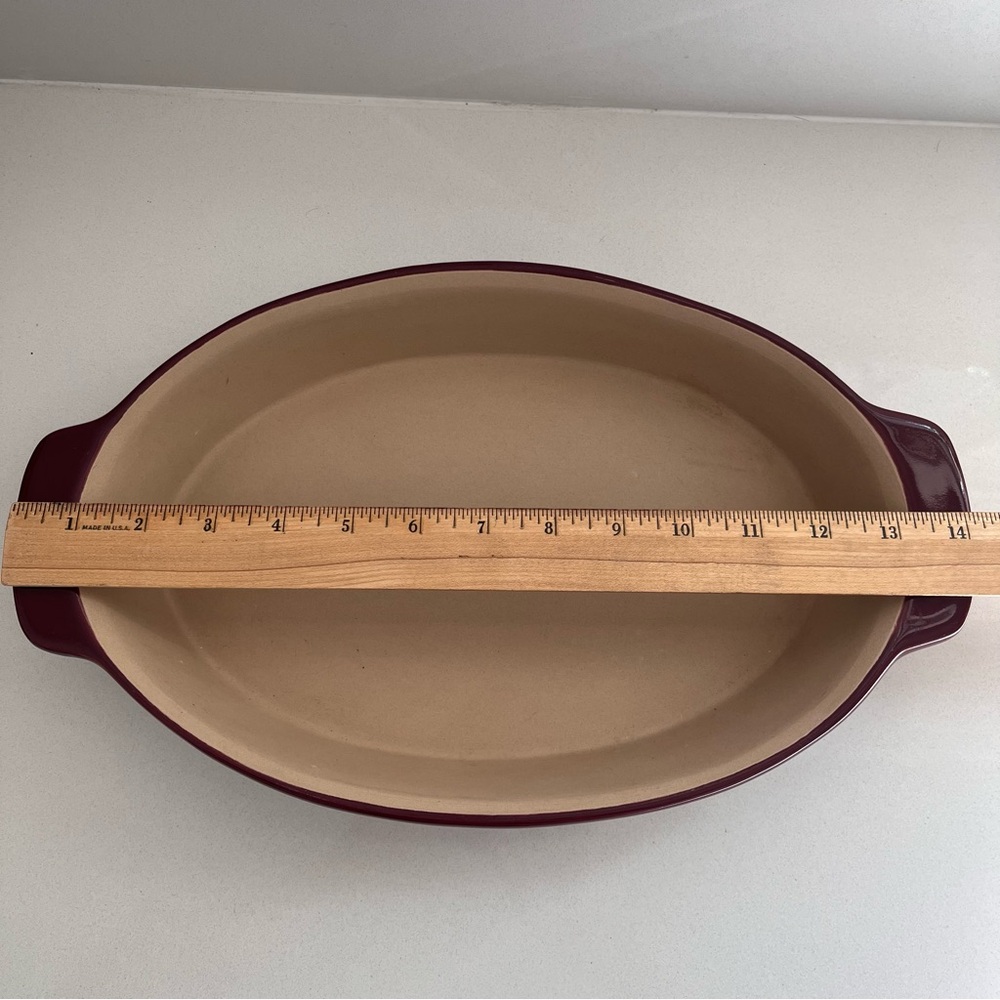 PAMPERED CHEF Stoneware Family Heritage Burgundy WINE Baking Dish 14 x 8 - Picture 5 of 6